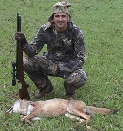 Eric's coyote shot at 50 yards with a .50-caliber Quackenbush airgun. Eric's coyote shot at 50 yards with a .50-caliber Quackenbush airgun.